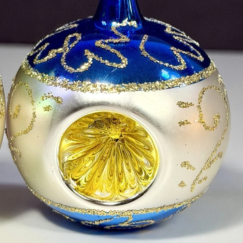 VTG Columbia Mercury Glass Triple Reflector Christmas Ornaments Set of 2 MCM